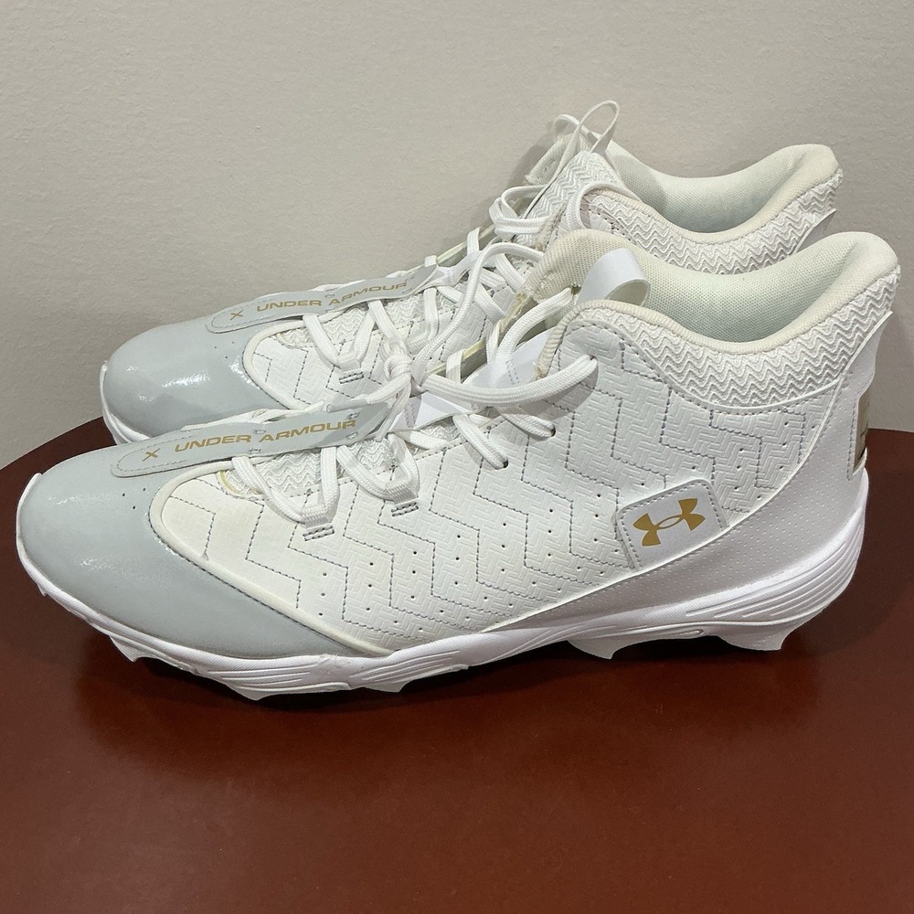 MENS SIZE 15 Under Armour Harper 9 Pro TPU Baseball Cleats WHITE/GOLD New No Box